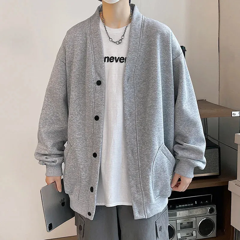 2023 Korean Sweatshirts Men Fashion Solid Color Style Hoodies Autumn Brand Casual Loose Coat Street Thick Warm Male Cardigans