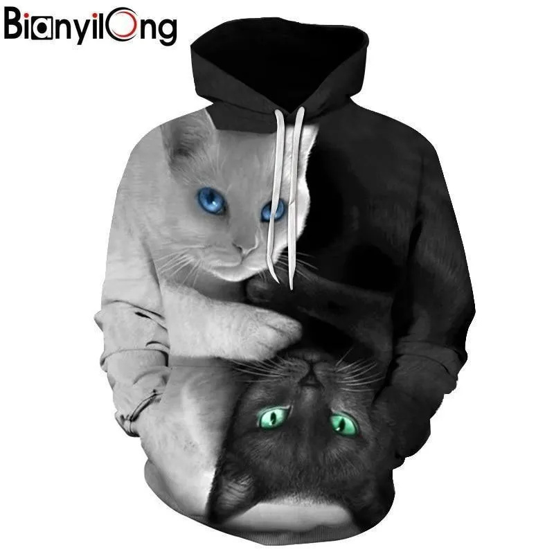 3D Hoodies Men Hooded Sweatshirts two cat