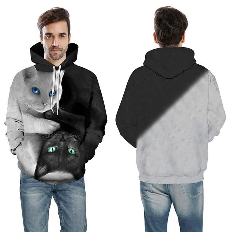 3D Hoodies Men Hooded Sweatshirts two cat