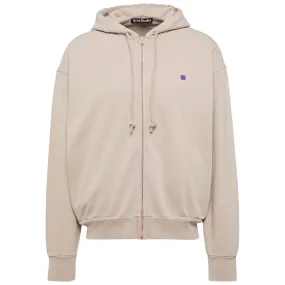 ACNE STUDIOS SMALL FACE LOGO ZIP-UP HOODIE BEIGE