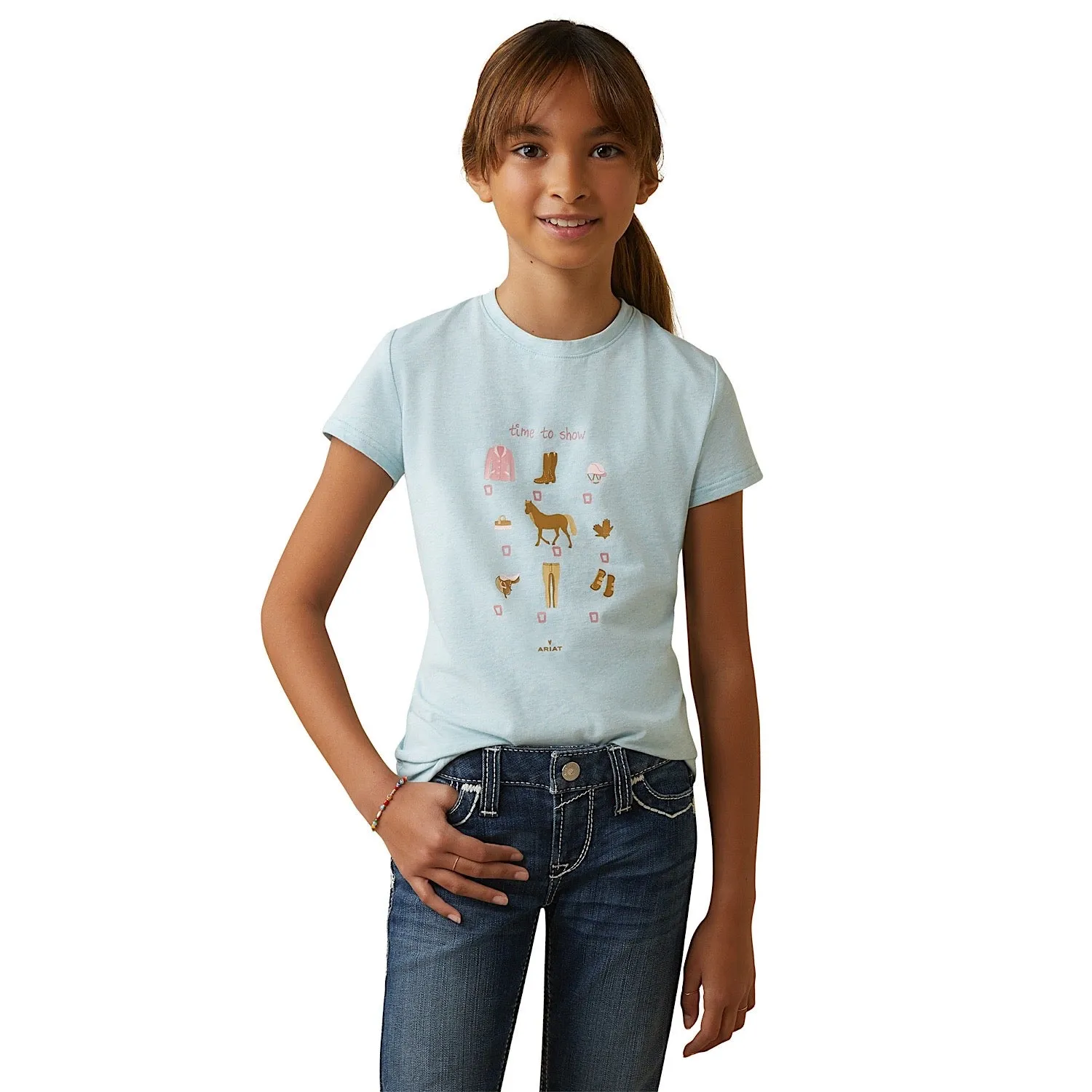 Ariat Youth Time to Show SS T-Shirt Heather Mosaic Blue