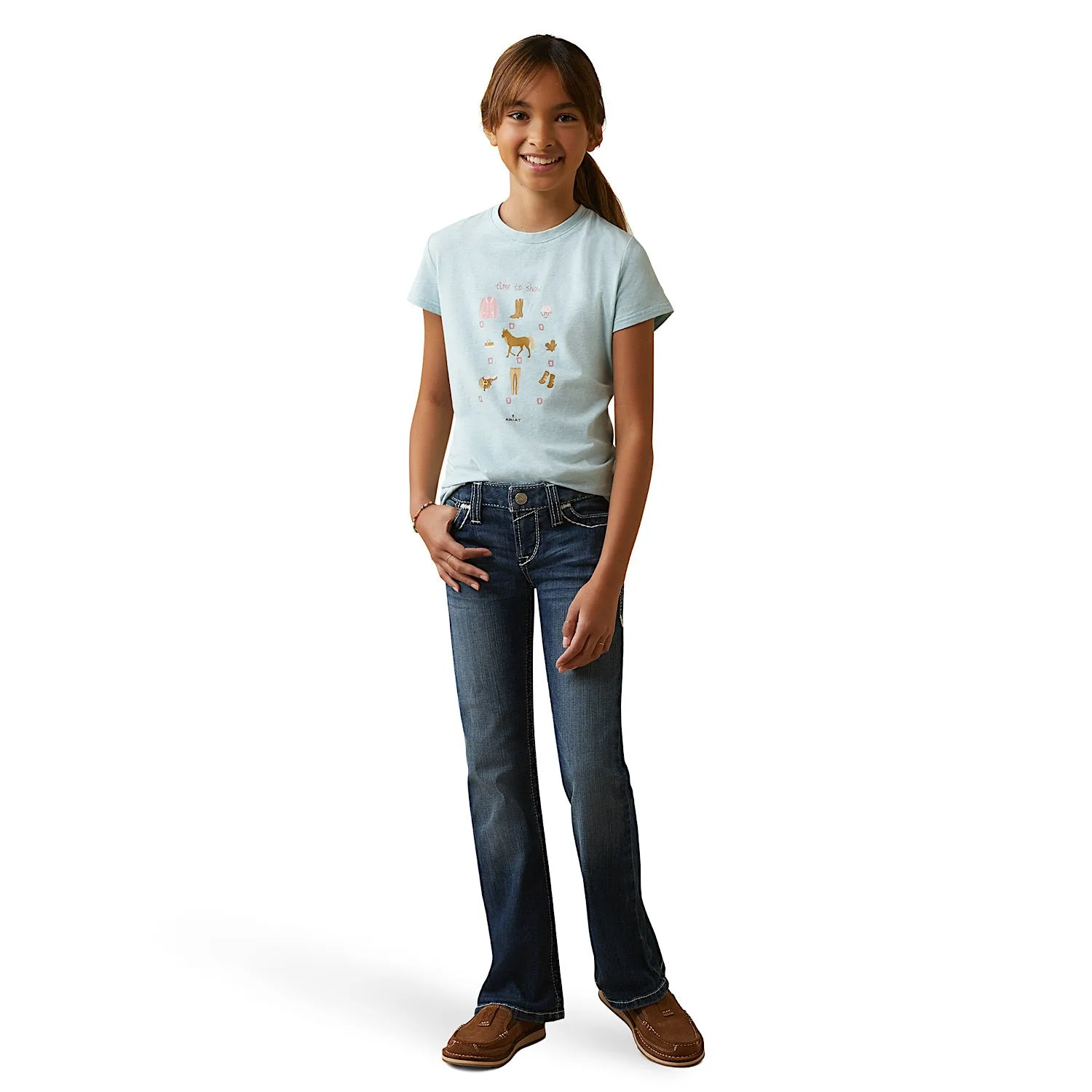 Ariat Youth Time to Show SS T-Shirt Heather Mosaic Blue