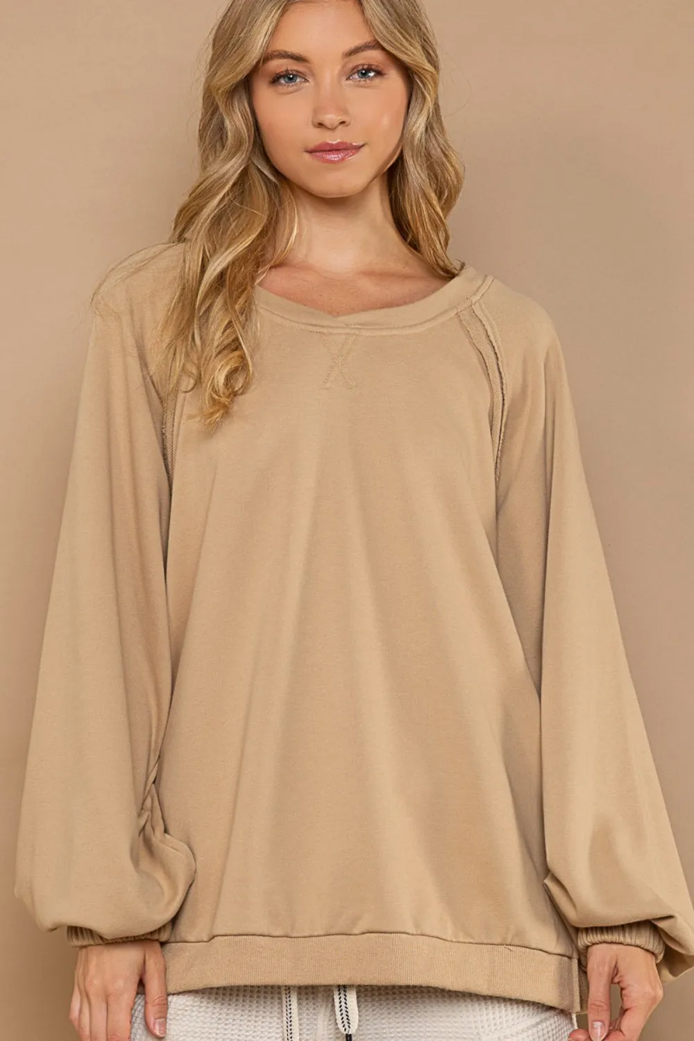 Back Cross Strap Detail Lantern Sleeve Sweatshirt