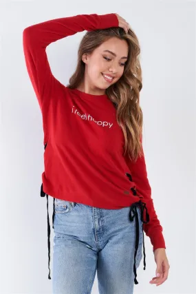 Barbados "I Feel Happy" Crew Neck Side Lace Up Top