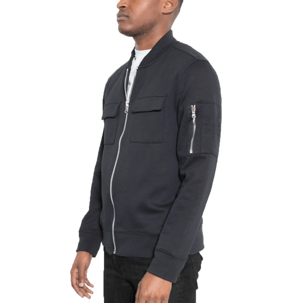 Black Dual-Pocket Bomber Jacket