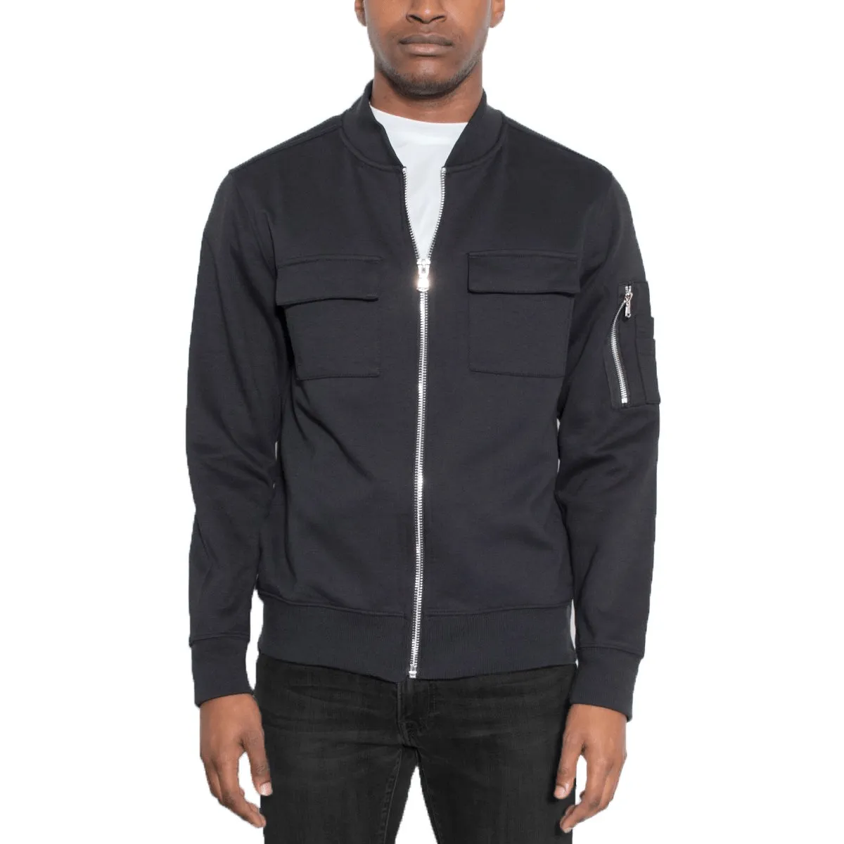 Black Dual-Pocket Bomber Jacket