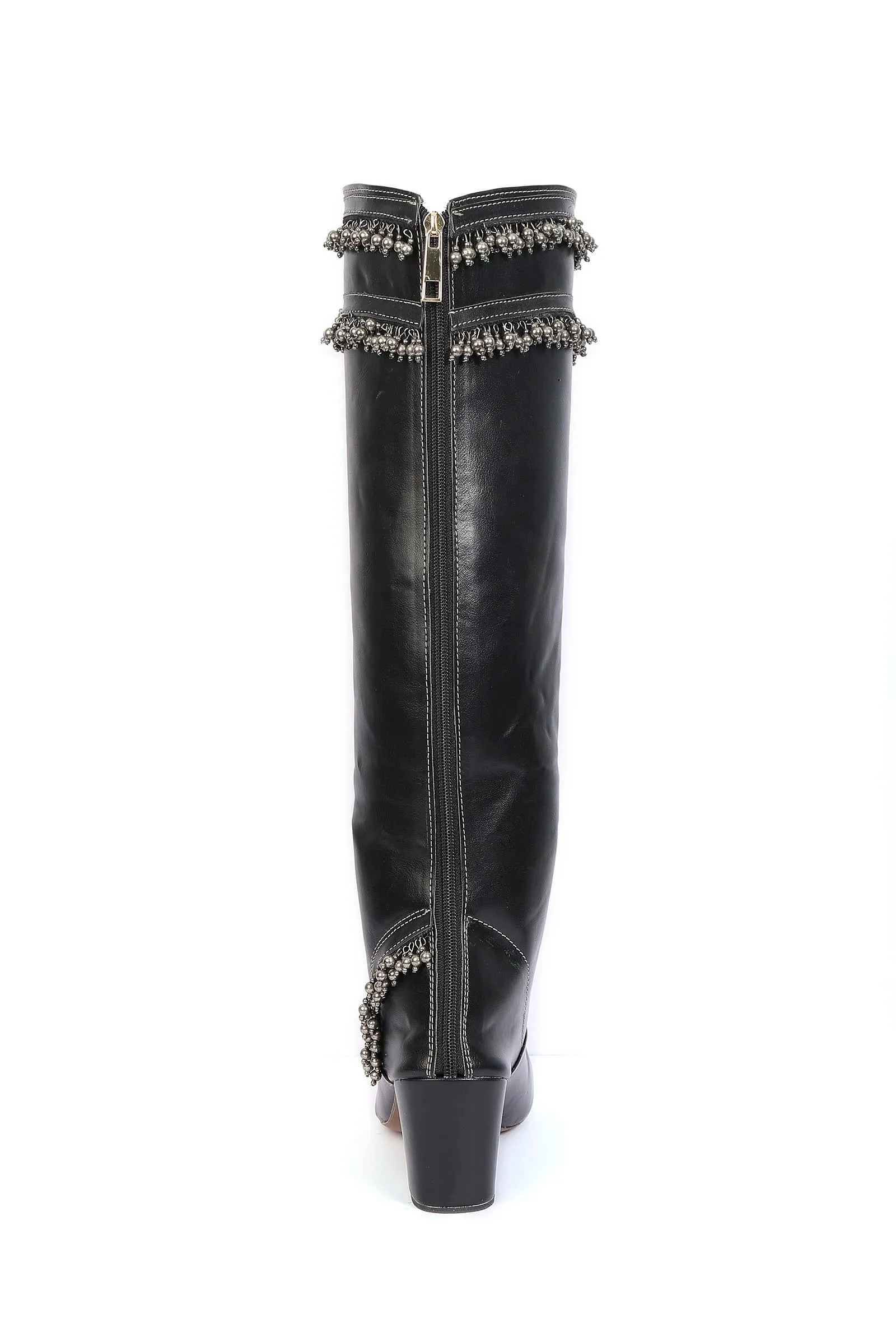 Black Ghungroo Cruelty Free Leather Long Boots