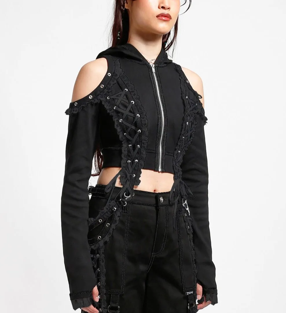 Black on Black Lolita Cropped Hoodie