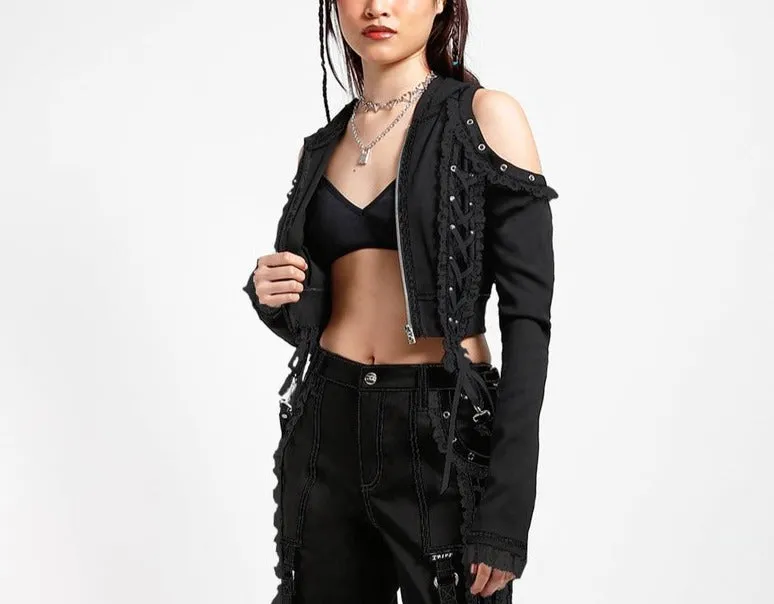 Black on Black Lolita Cropped Hoodie