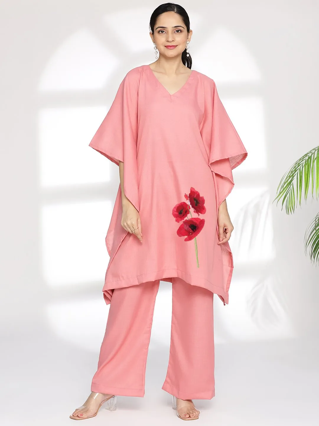 Blush CottonSlub ShortKaftan - RedPoppy