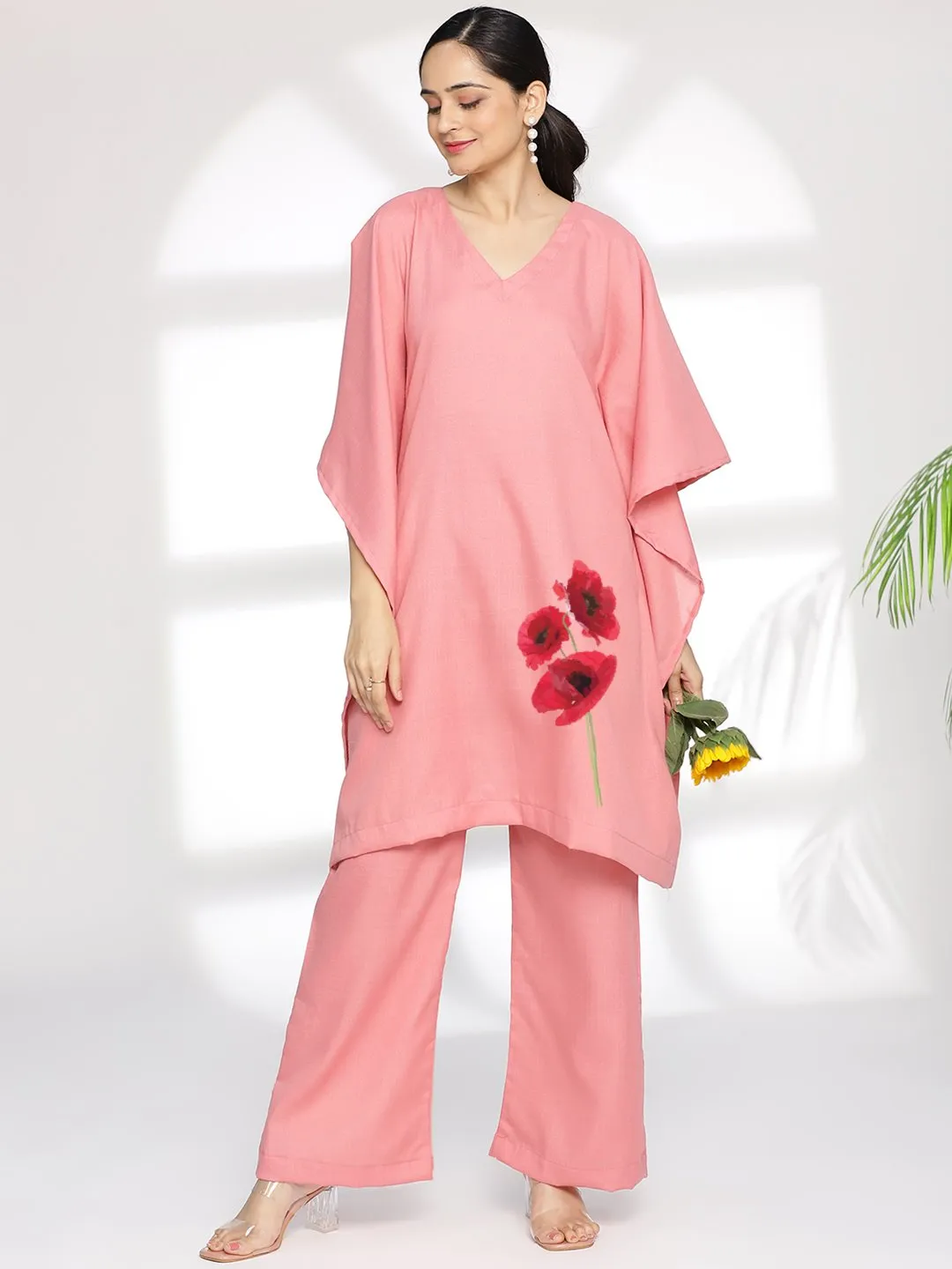 Blush CottonSlub ShortKaftan - RedPoppy