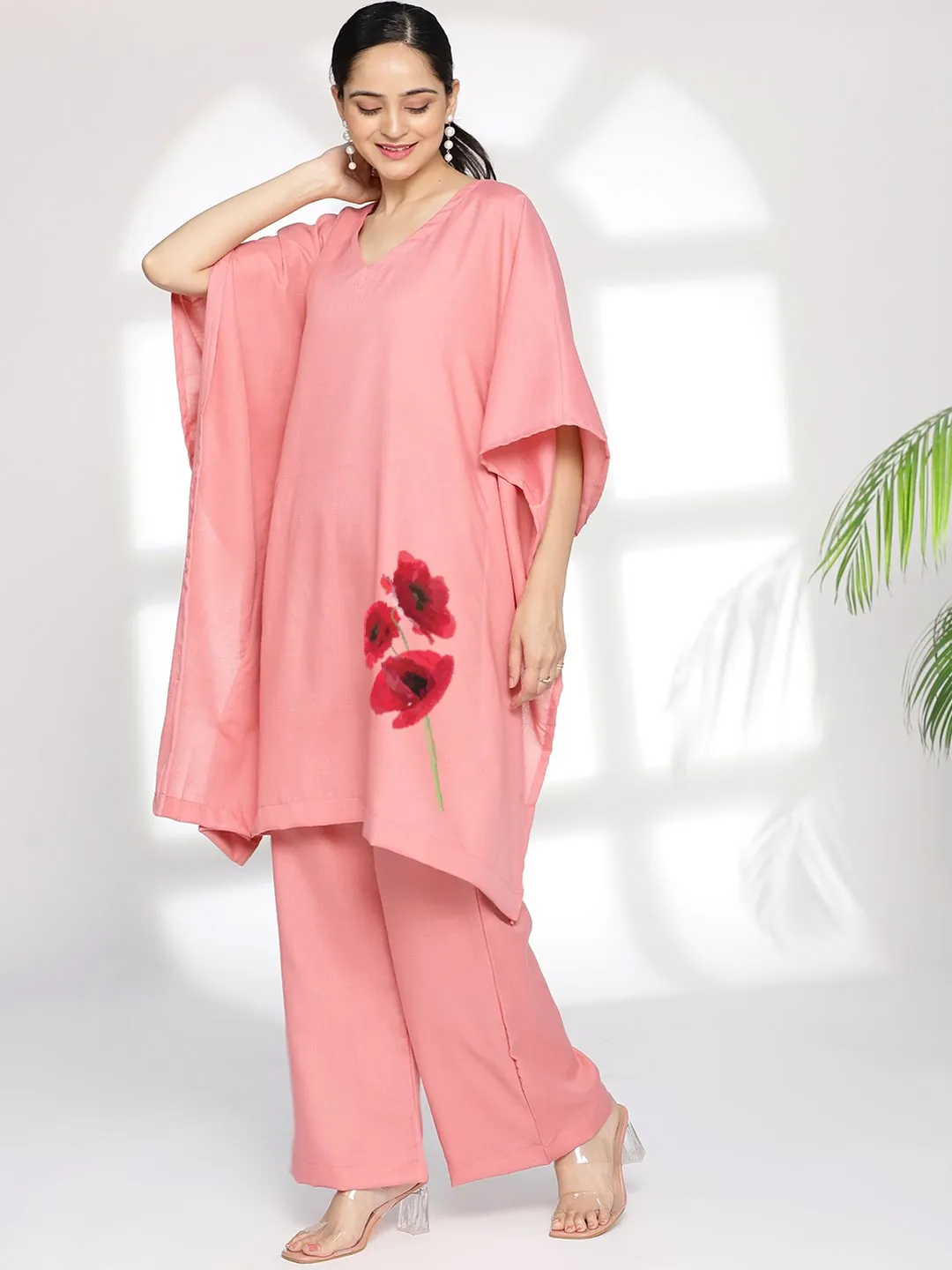 Blush CottonSlub ShortKaftan - RedPoppy