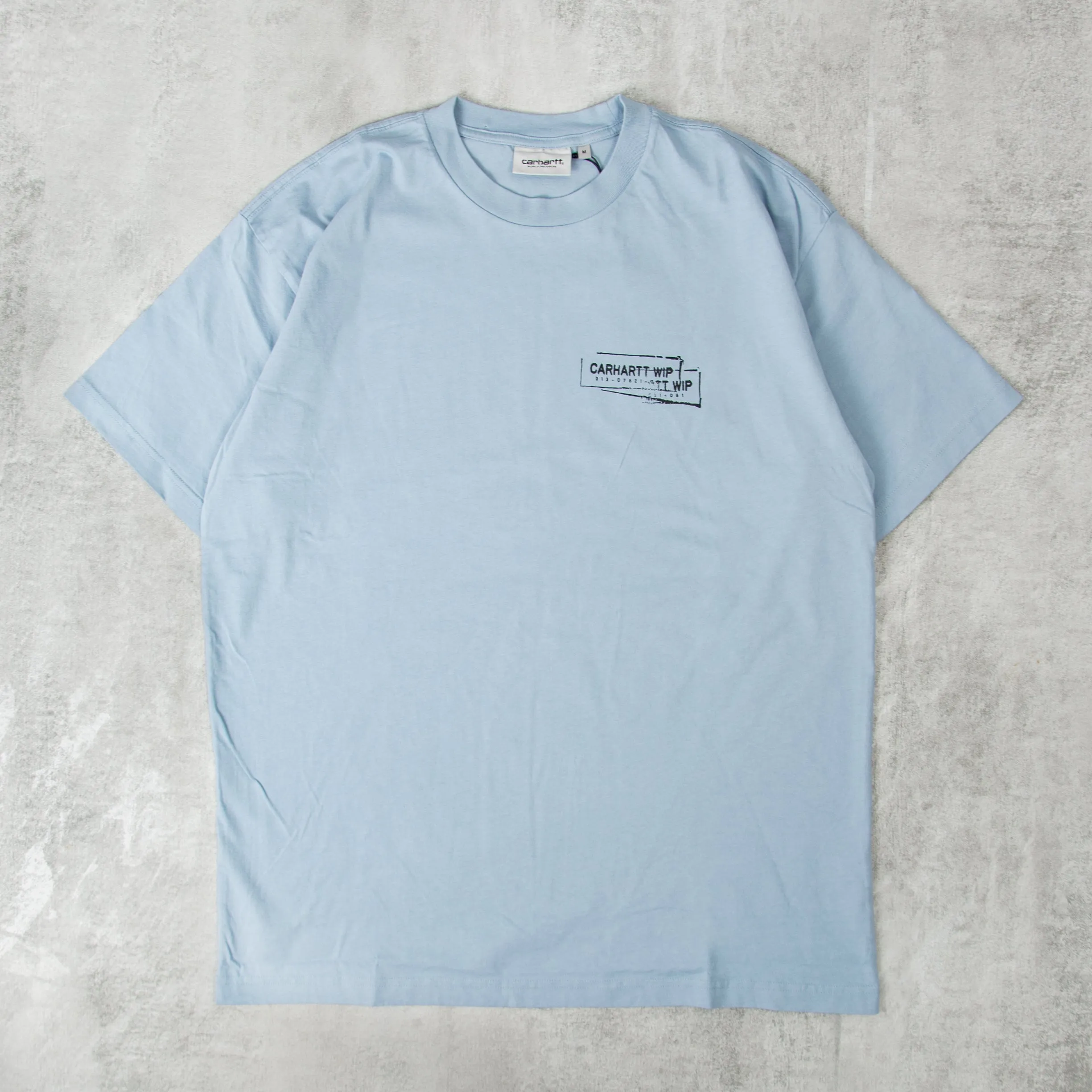 Carhartt WIP Stamp Tee - Misty Sky / Black Stonewashed