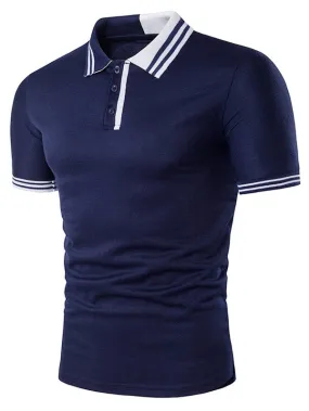 Cheap Color Block Stripe Rib Panel Polo T-Shirt