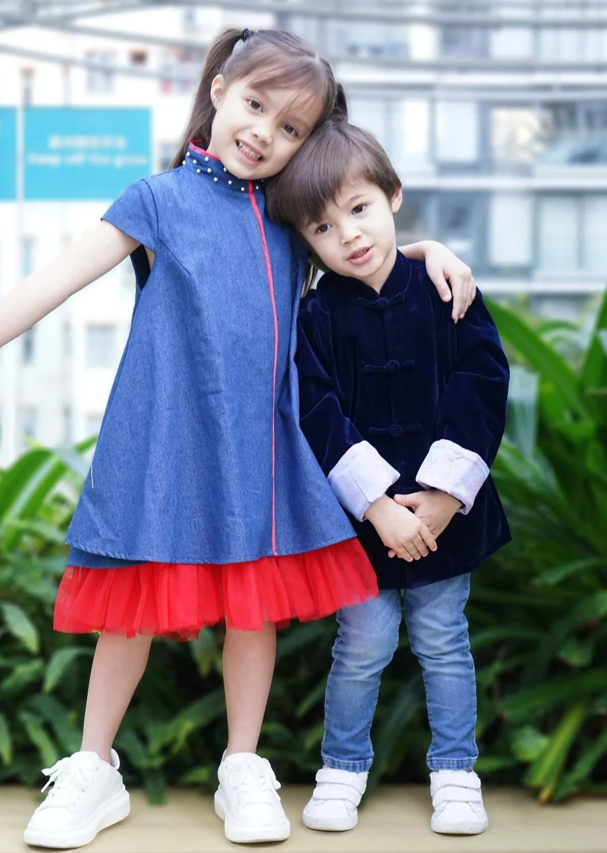 China Doll Kids Qipao (Denim/ Red)