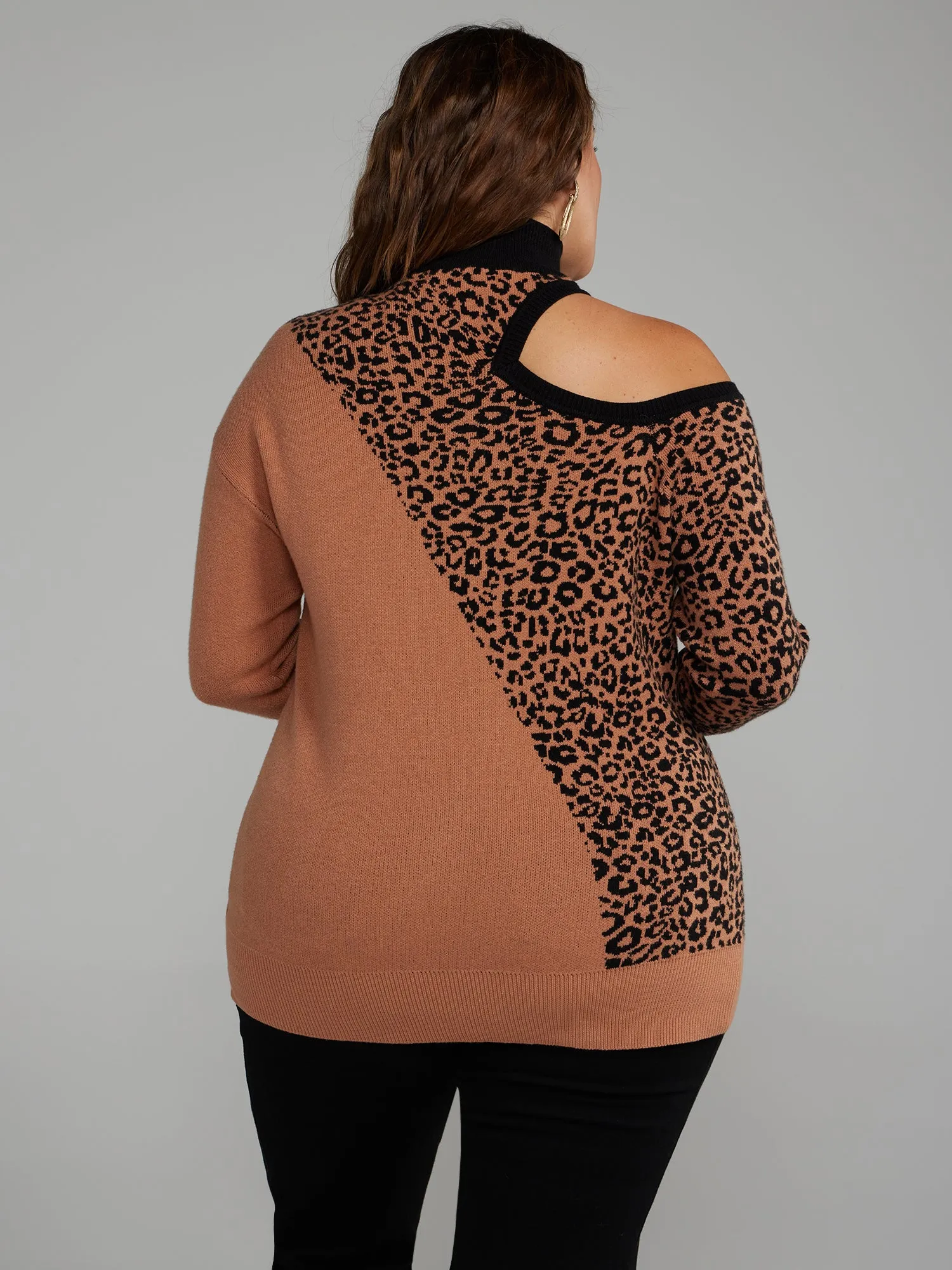 Colorblock Leopard Print Cutout Sweater