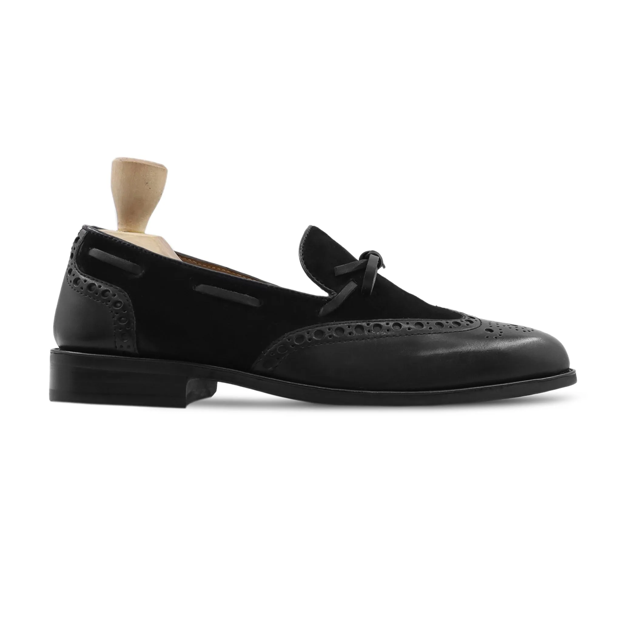 Dubnion - Men's Black Kid Suede and Calf Leather Loafer