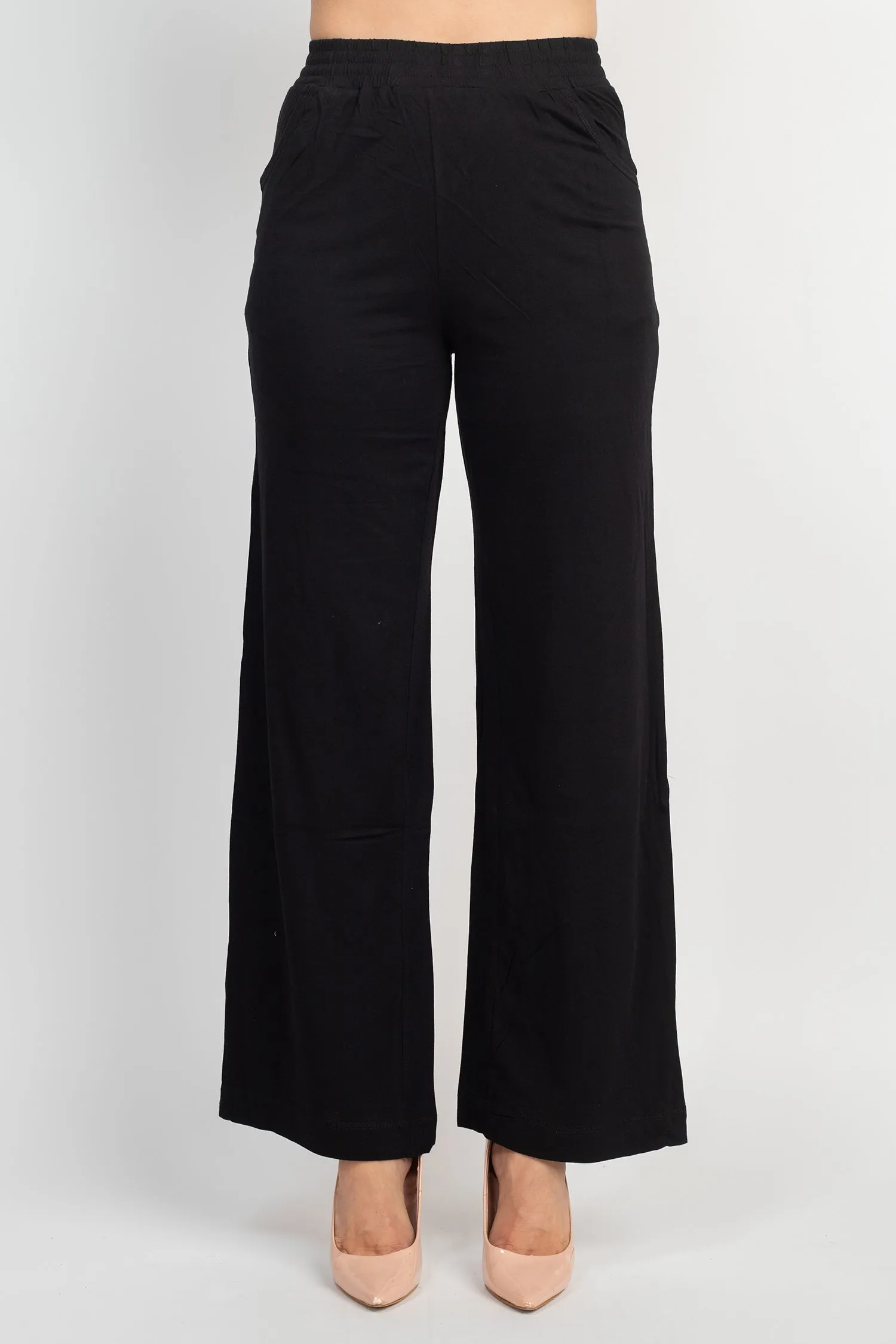 For the Republic Elastic Mid Waist Wide Leg Pockets Solid Pull-on Jersey Pant