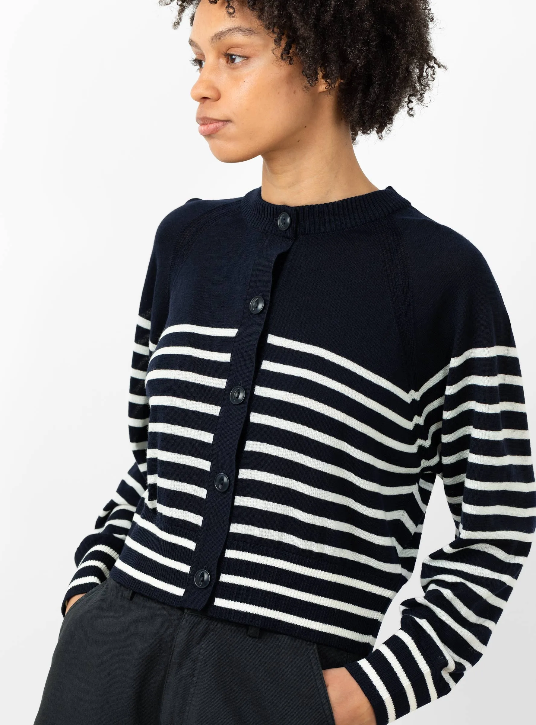 Foxtail Stripe Cardigan Navy/Ecru