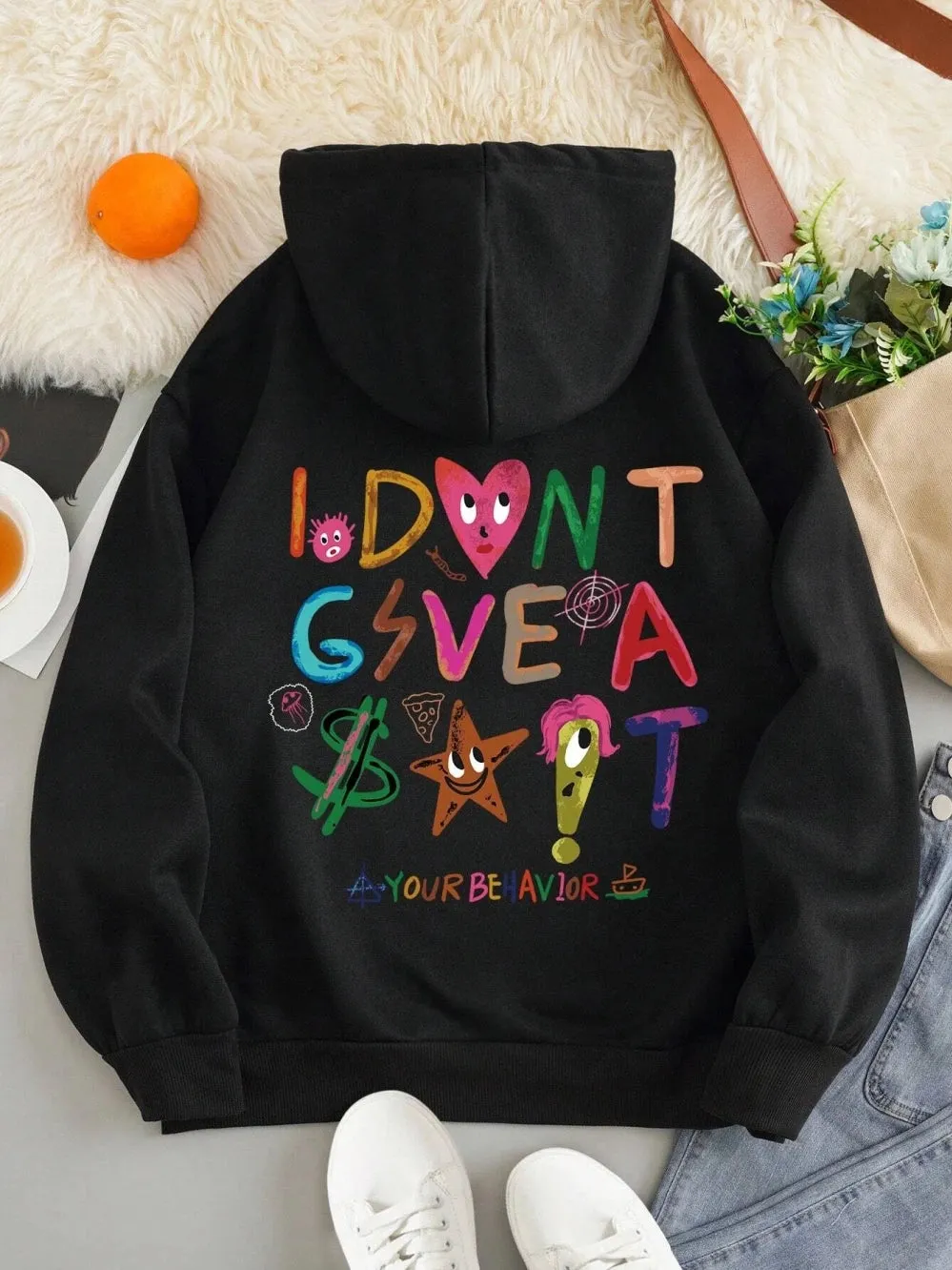 Funny Oversized Korean Fleece Cozy Casual Hoodie