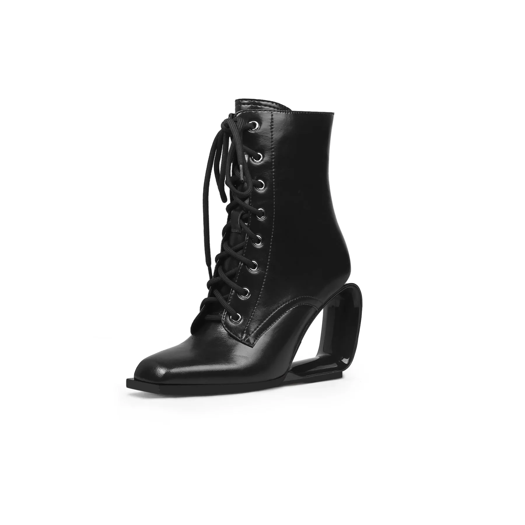 Futuristic Lace Up Wedge Ankle Boots