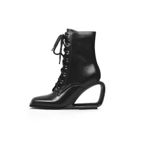 Futuristic Lace Up Wedge Ankle Boots