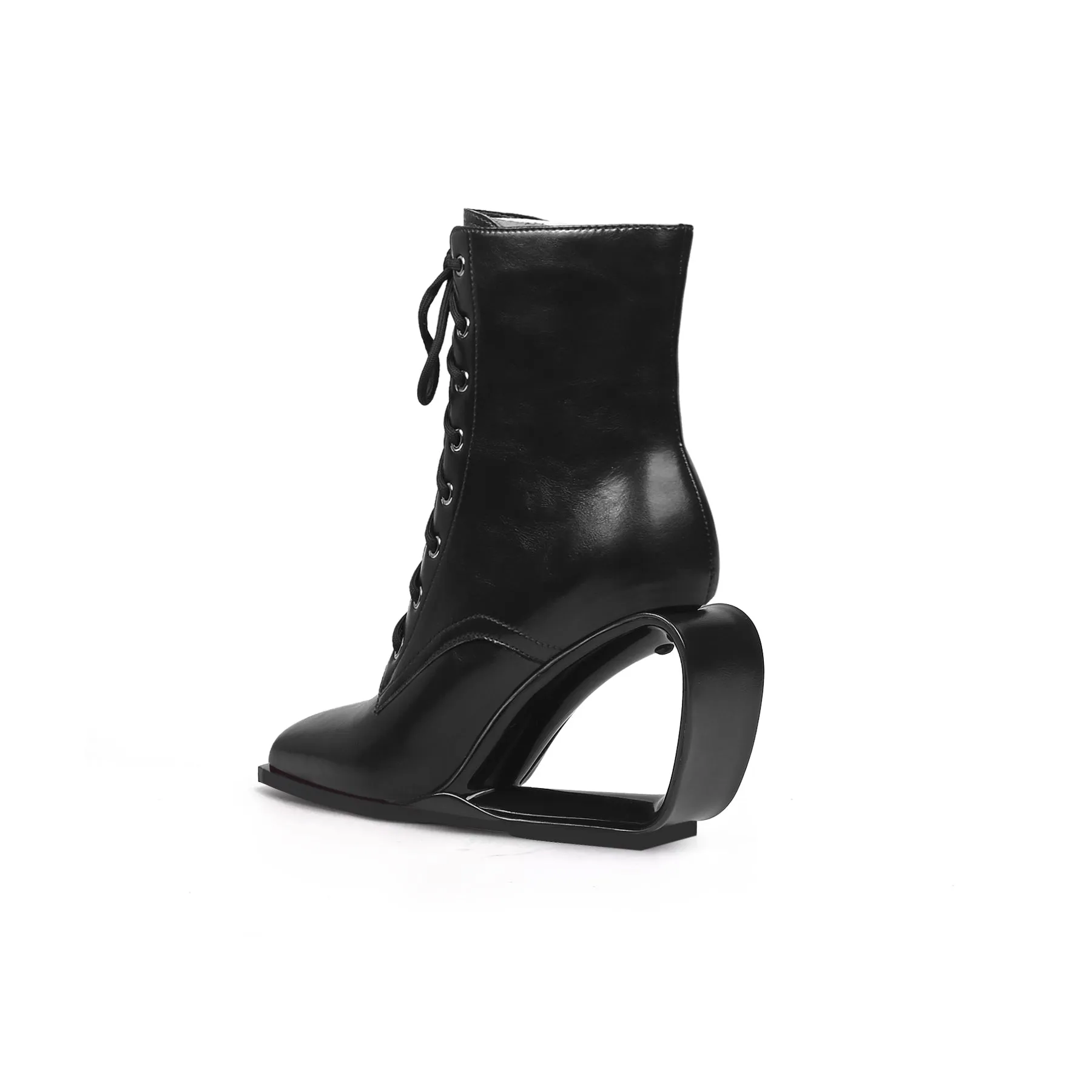 Futuristic Lace Up Wedge Ankle Boots