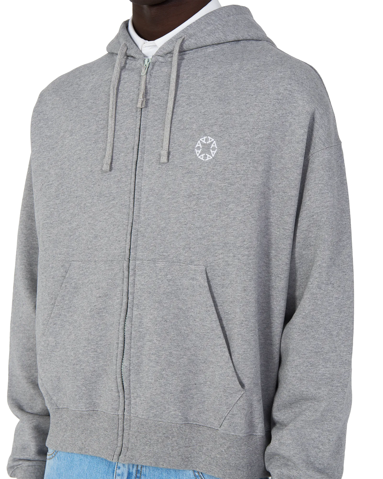 GREY BOXY ZIP-UP HOODIE