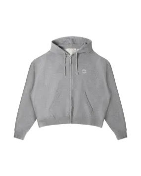 GREY BOXY ZIP-UP HOODIE