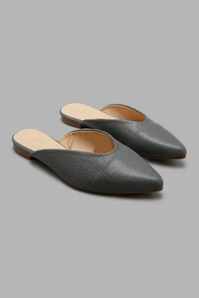 Grey Textured Pointed Mule