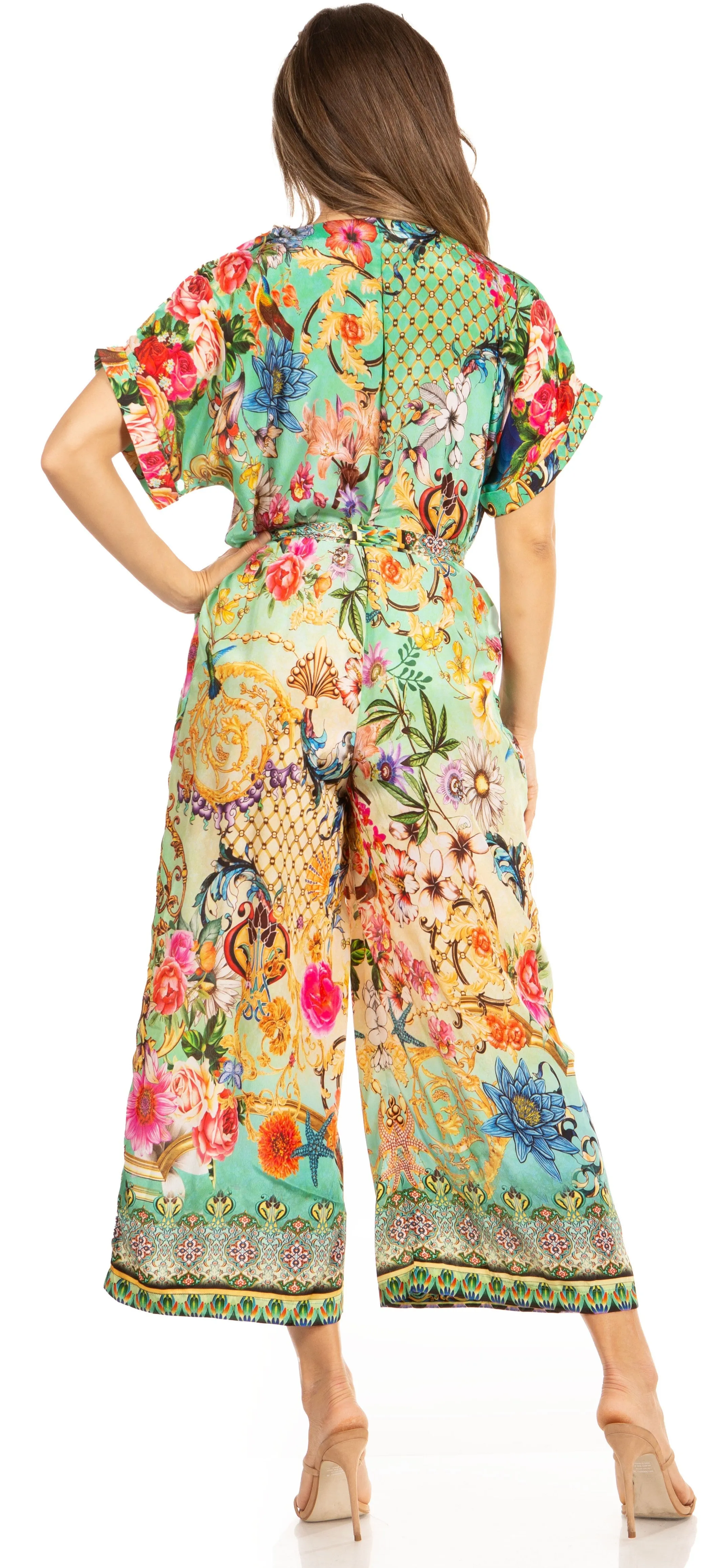 Irise Women's Casual Boho Jumpsuit with Short Sleeves, V-Neck, and Floral Print - Includes Pockets by Sakkas