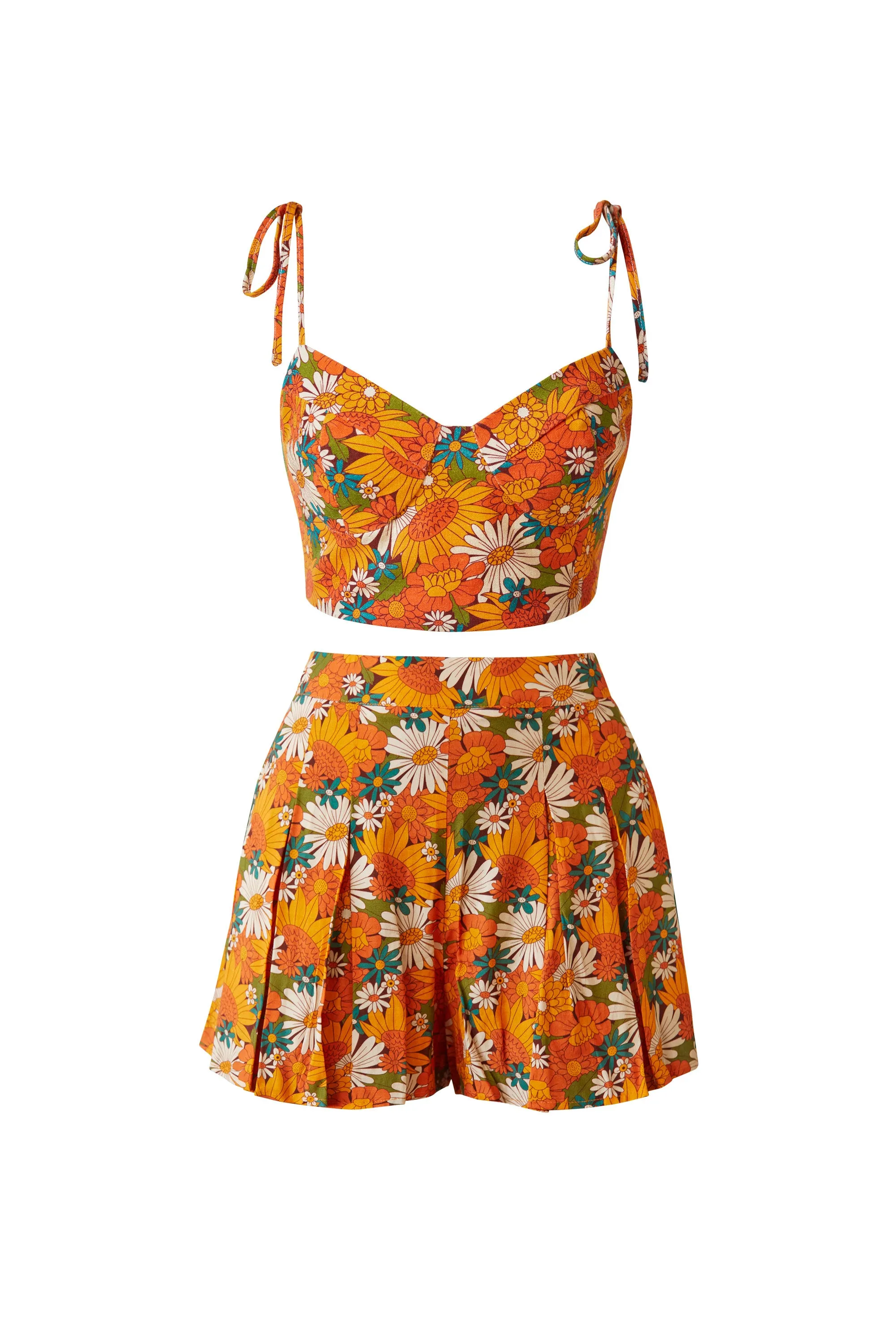 Kimmy Orange Floral Top & Shorts Sets