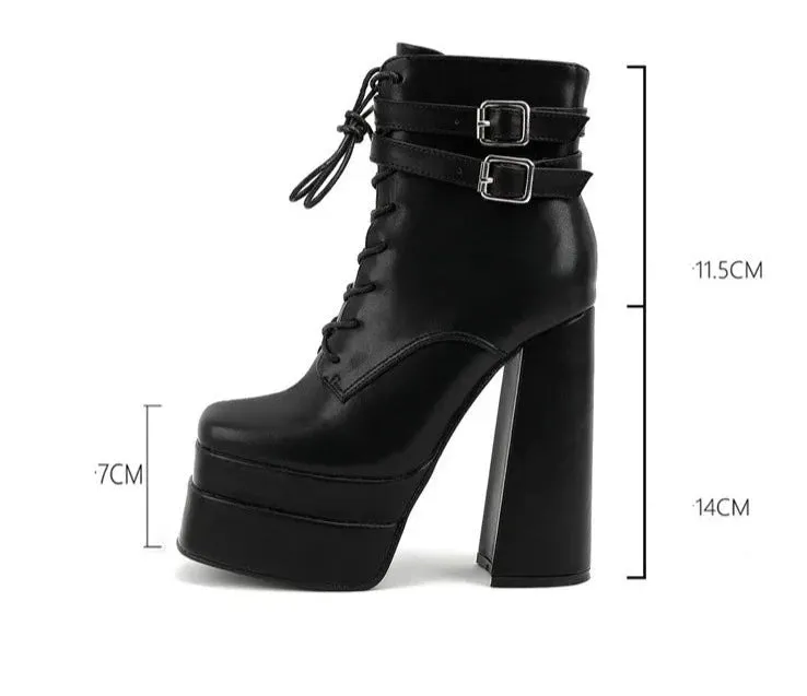 Lace-Up Block Heel Platform Mid-Calf Boots