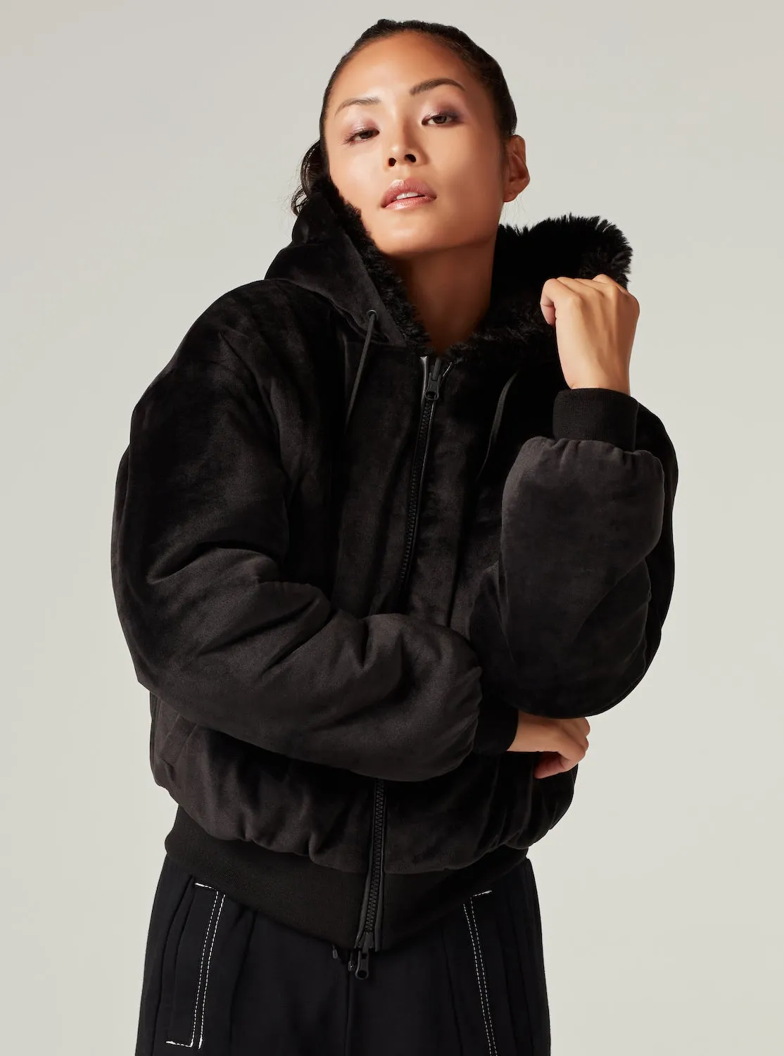 Luxe Faux Shearling Hoodie, Black