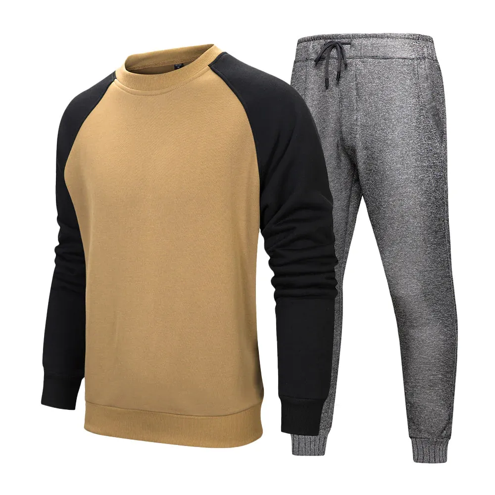 Men's Large Size Pullover Round Neck Hoodies Joggers Two-Piece Set