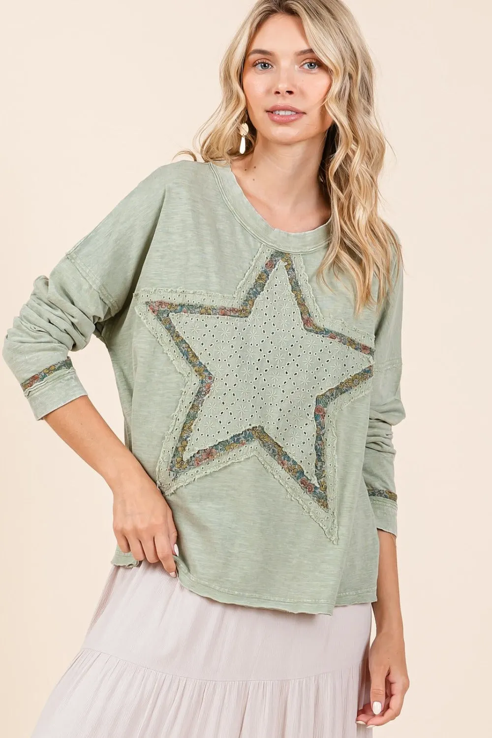 Mineral Wash Star Patch Long Sleeve T-Shirt