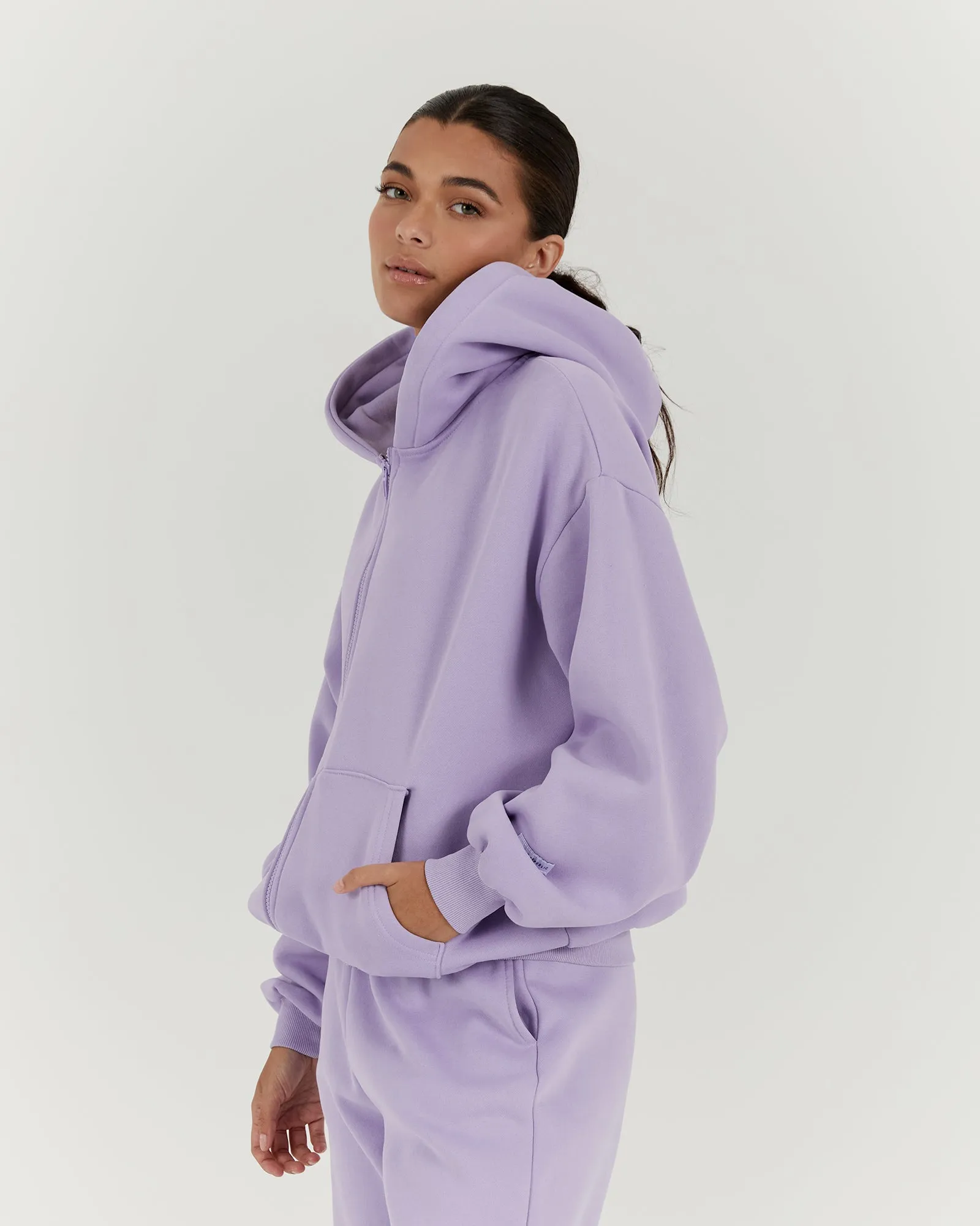 OVERSIZED ZIP UP HOODIE - LAVENDER