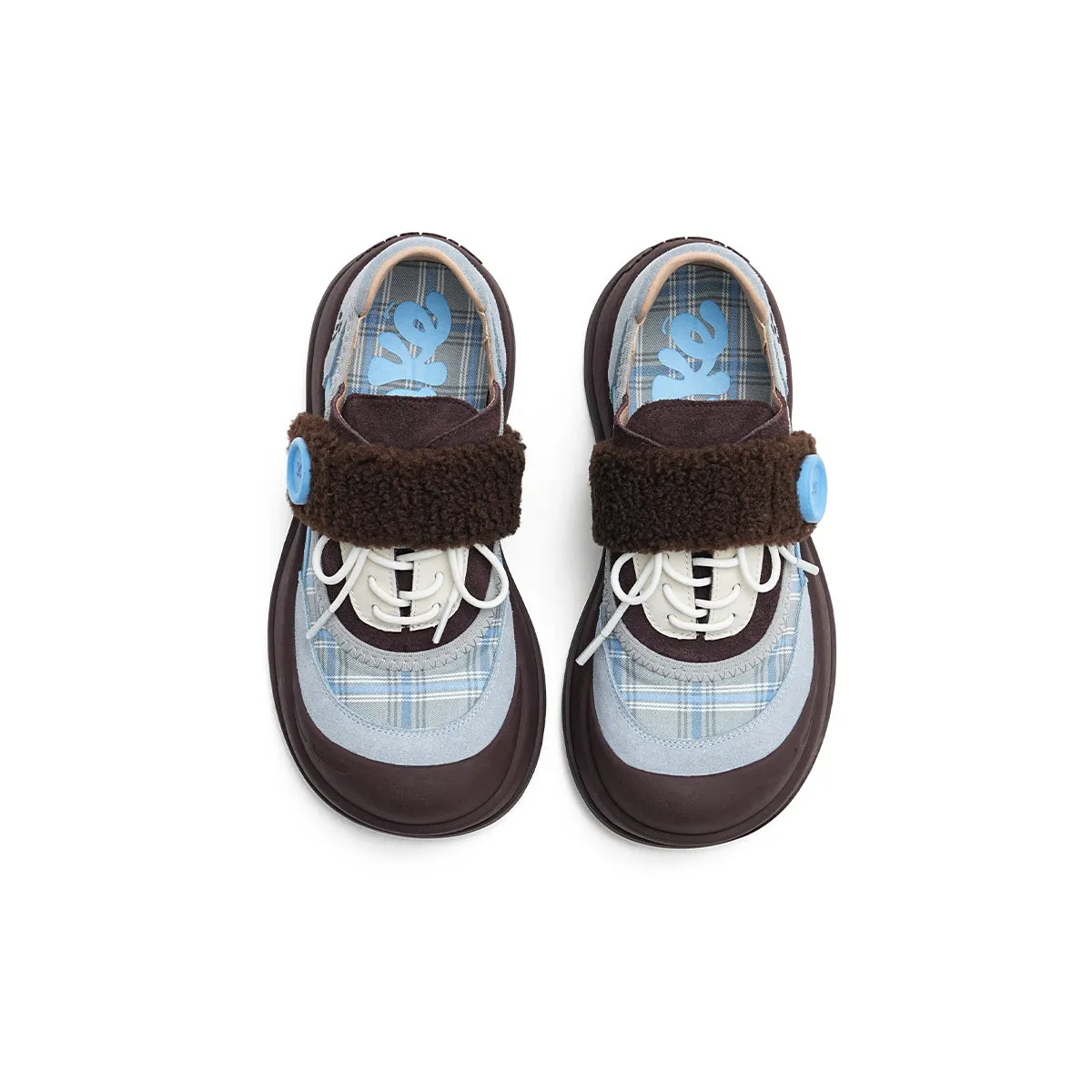 Plaid Strap-on Lace-Up Sneakers