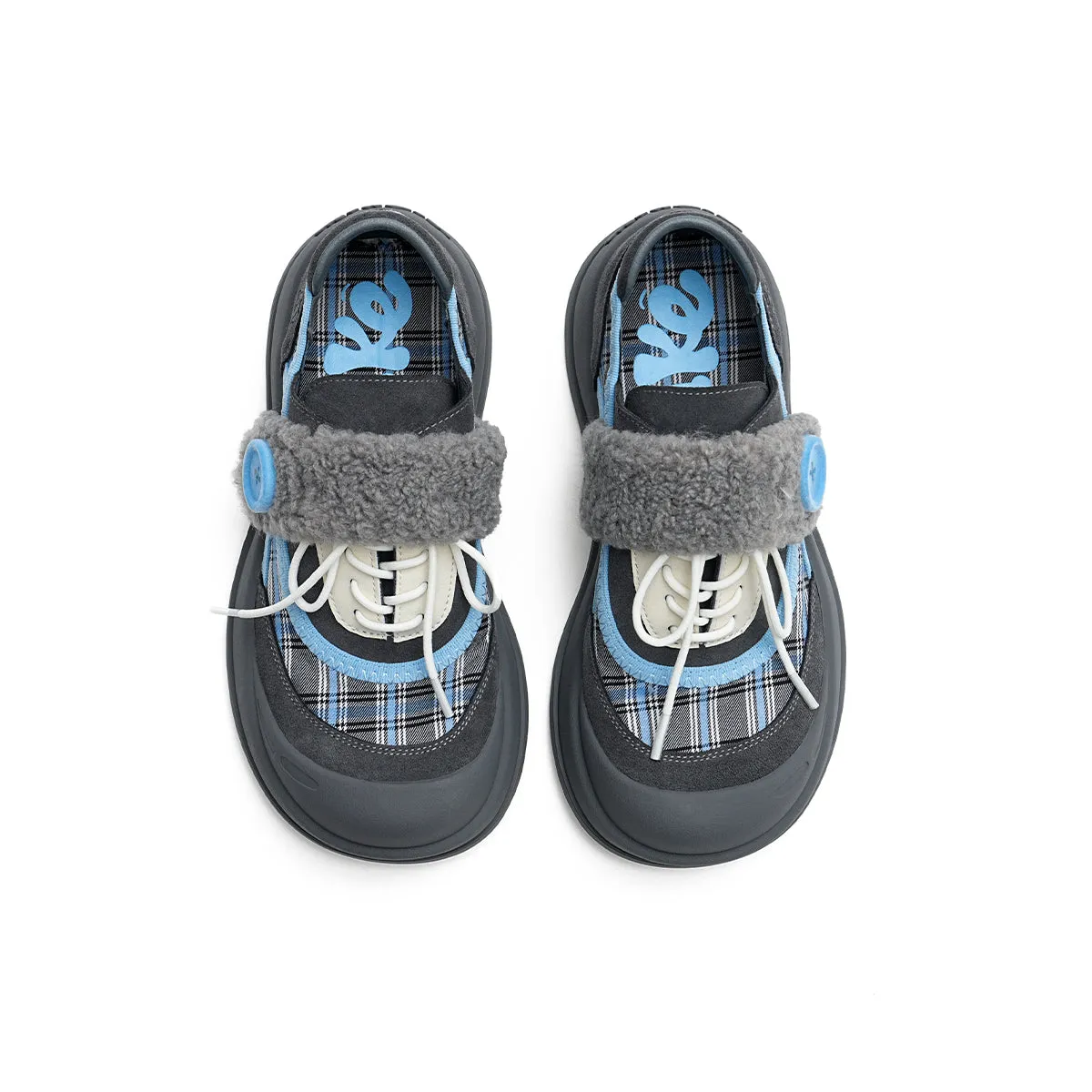 Plaid Strap-on Lace-Up Sneakers