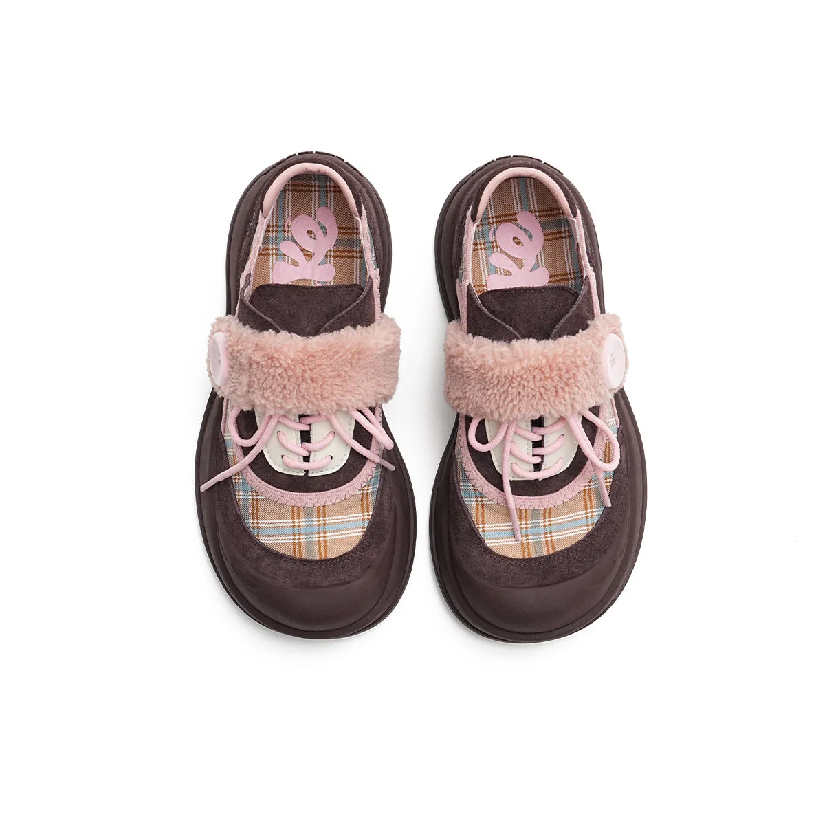 Plaid Strap-on Lace-Up Sneakers