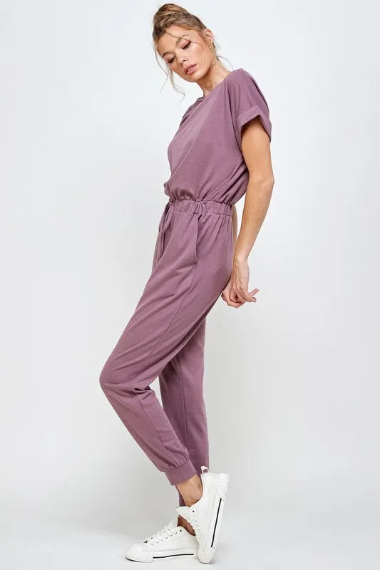 Roll-Sleeve Short Sleeved Jogger Jumpsuit