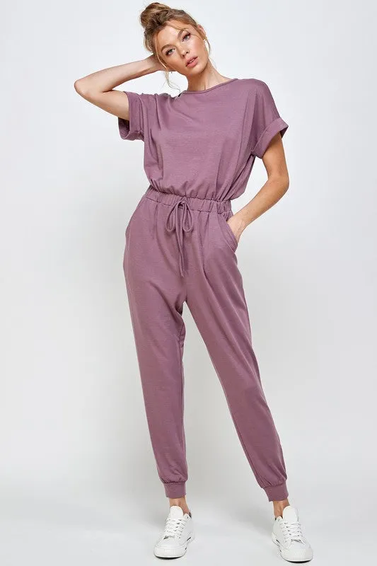 Roll-Sleeve Short Sleeved Jogger Jumpsuit