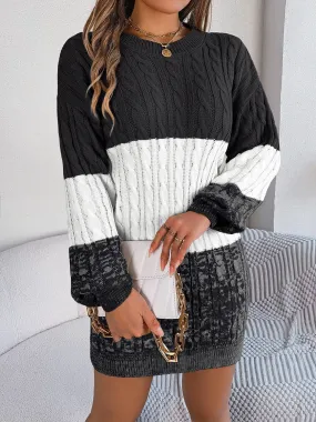 Round Neck Color Block Sweater Dress