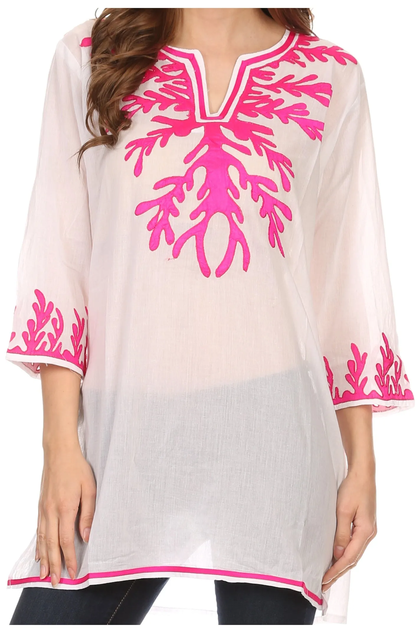 Sakkas Gyan Tunic Blouse Shirt With Long Sleeves And Emrboidery Details