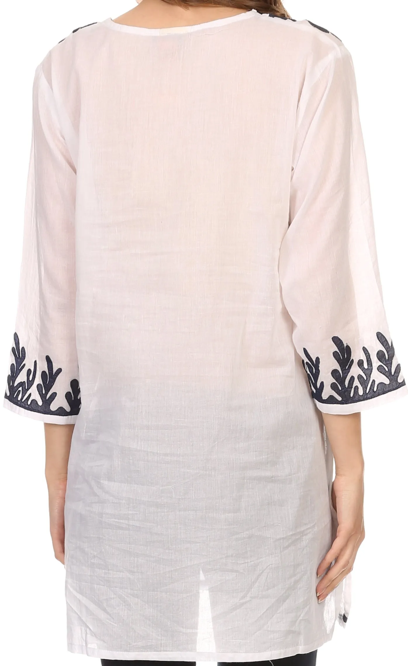 Sakkas Gyan Tunic Blouse Shirt With Long Sleeves And Emrboidery Details