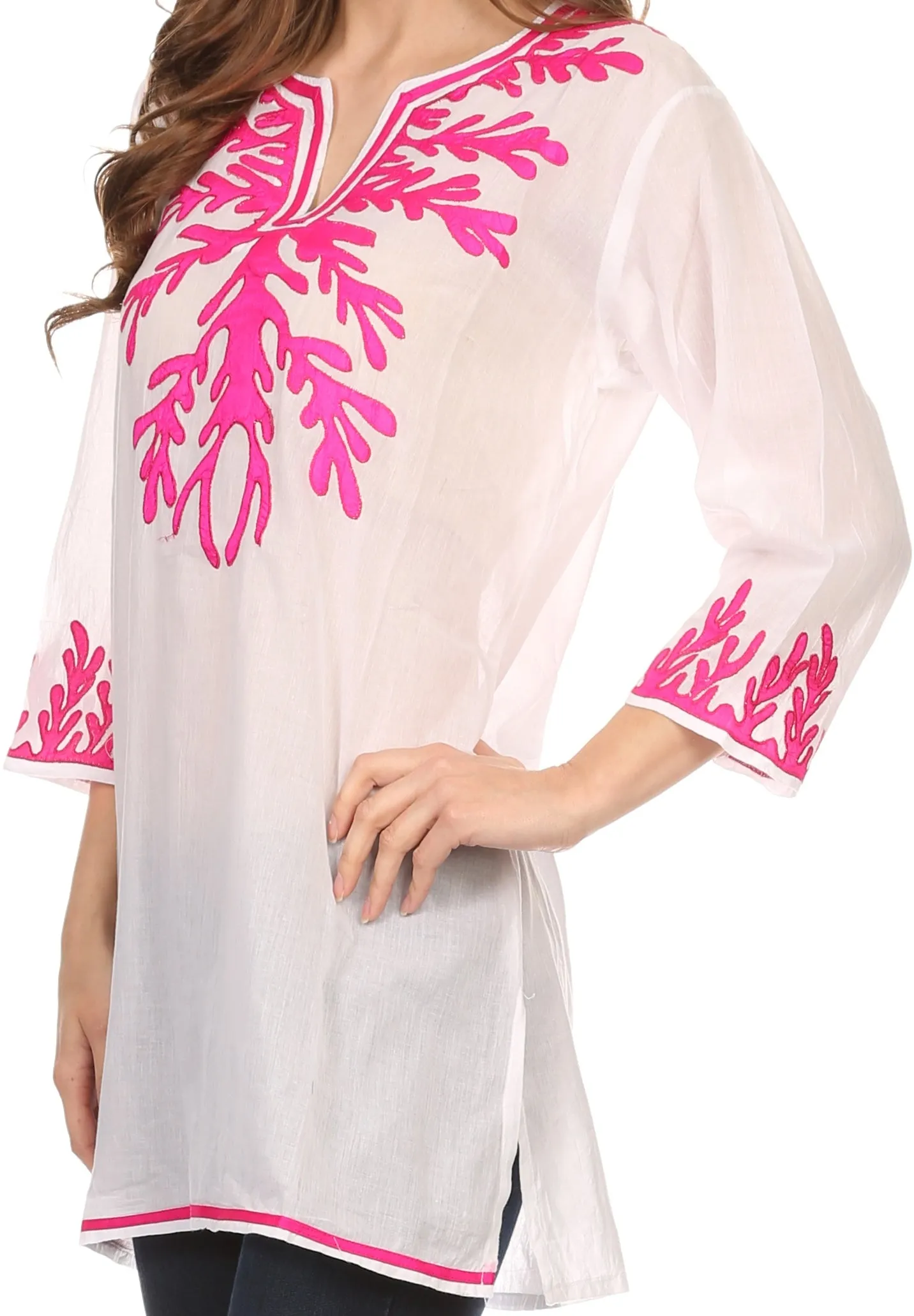 Sakkas Gyan Tunic Blouse Shirt With Long Sleeves And Emrboidery Details