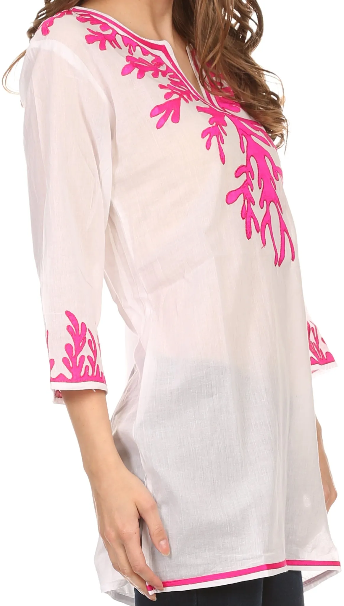 Sakkas Gyan Tunic Blouse Shirt With Long Sleeves And Emrboidery Details