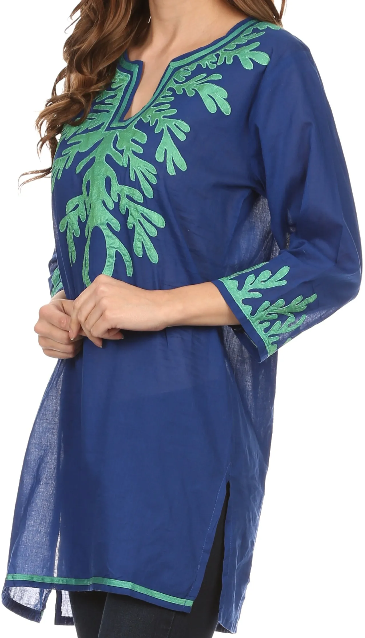 Sakkas Gyan Tunic Blouse Shirt With Long Sleeves And Emrboidery Details