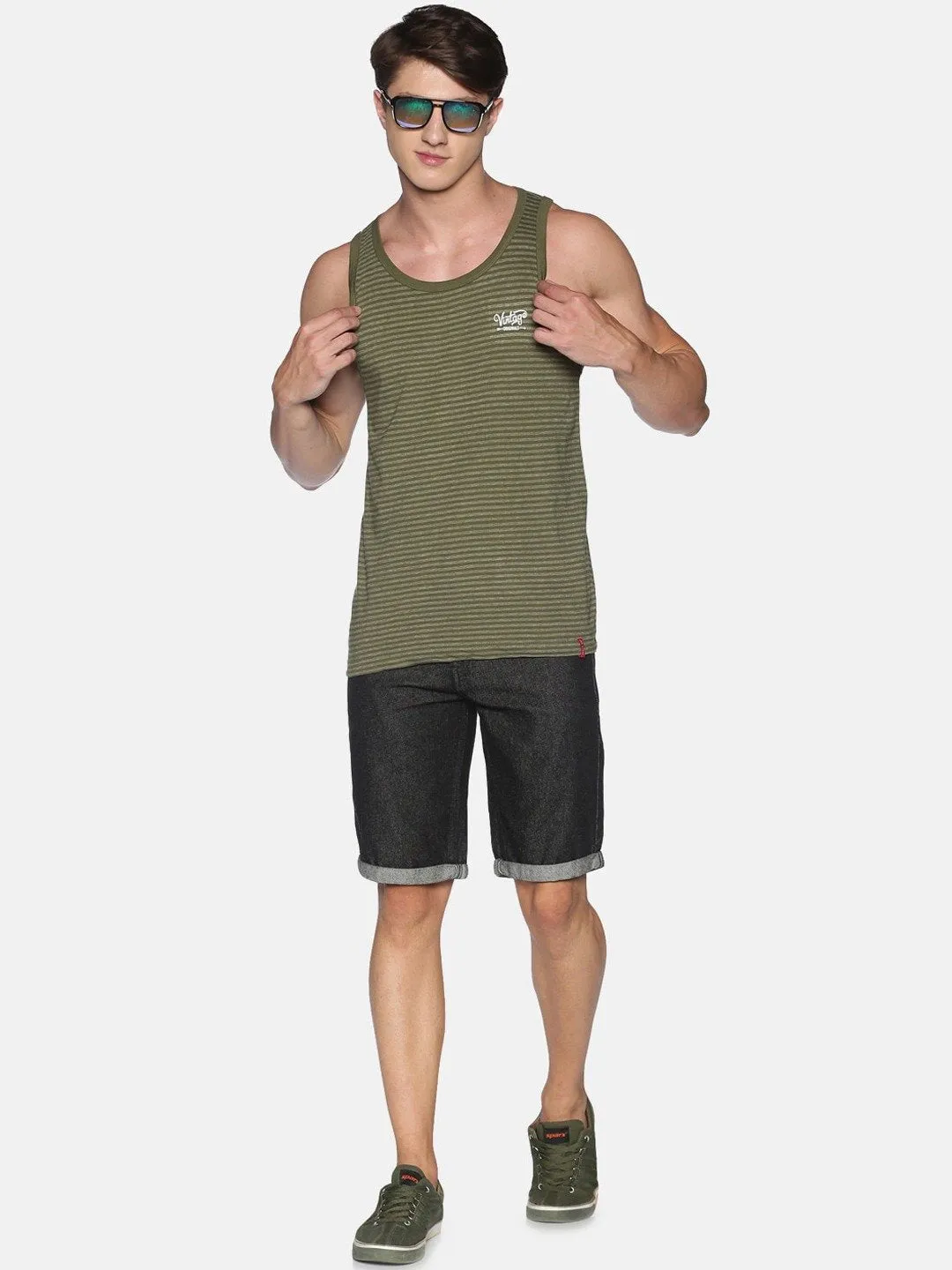 Sleeveless Green Sando Vest Tank Top for Men