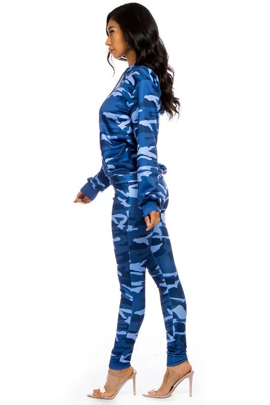 TEEK - BLUE TWO PIECE CAMO HOODIES PANT SET